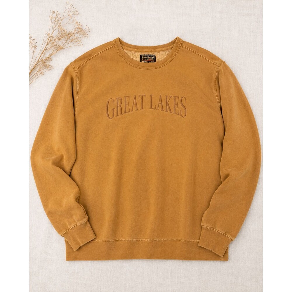 Great Lakes Sunwashed Fleece Crewneck Sweatshirt Size M Brown Pullover